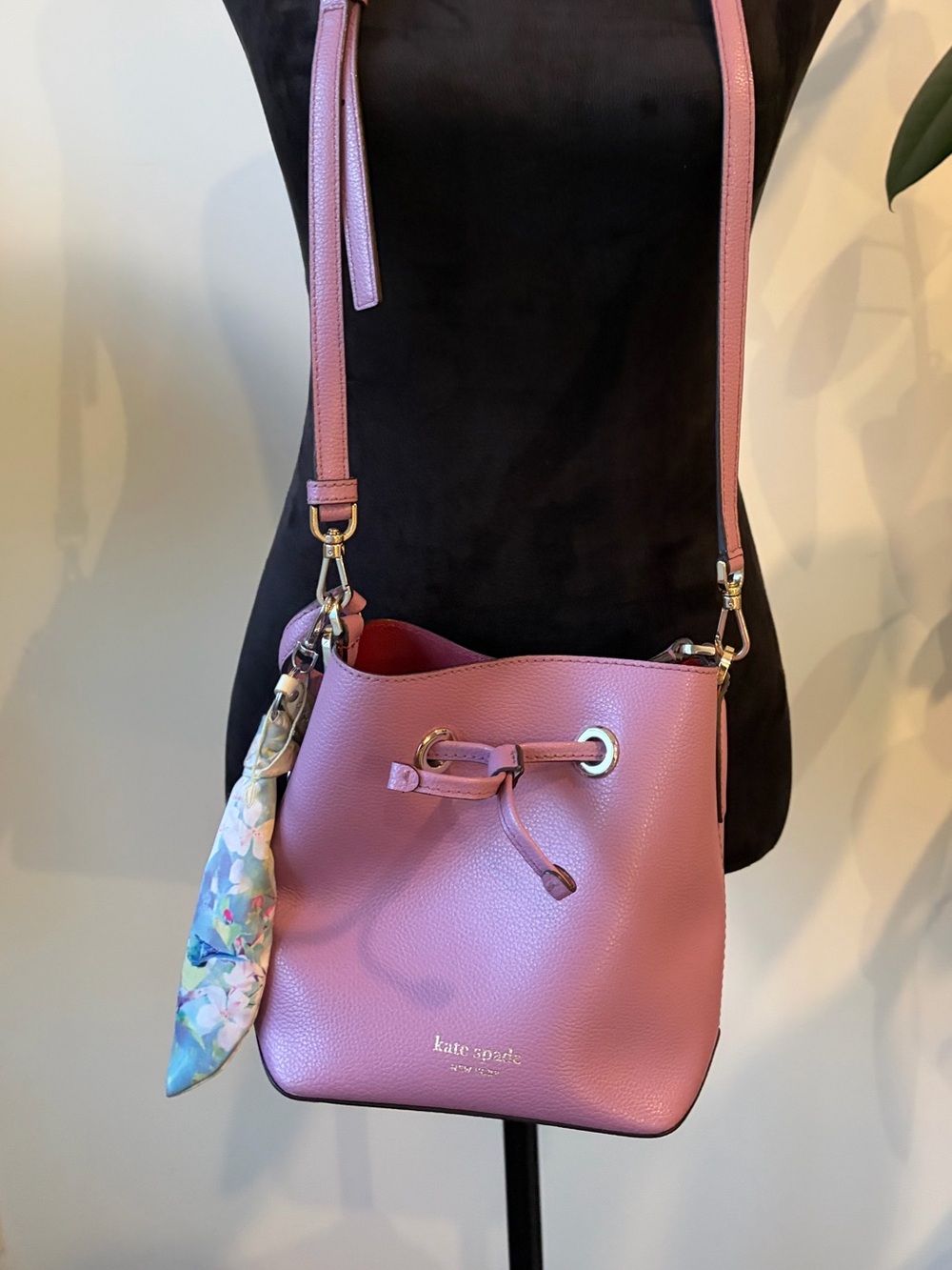 Kate Spade New York Pink Pebbled Leather Bucket Crossbody Bag